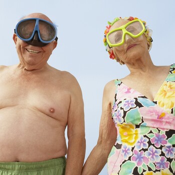 old couple wearing bathing outfit