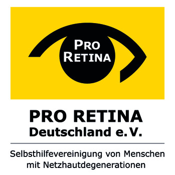 Logo der PRO RETINA Deutschland e.V. Unter dem Logo steht "Selbsthilfevereinigung von Menschen mit Netzhautdegeneration"