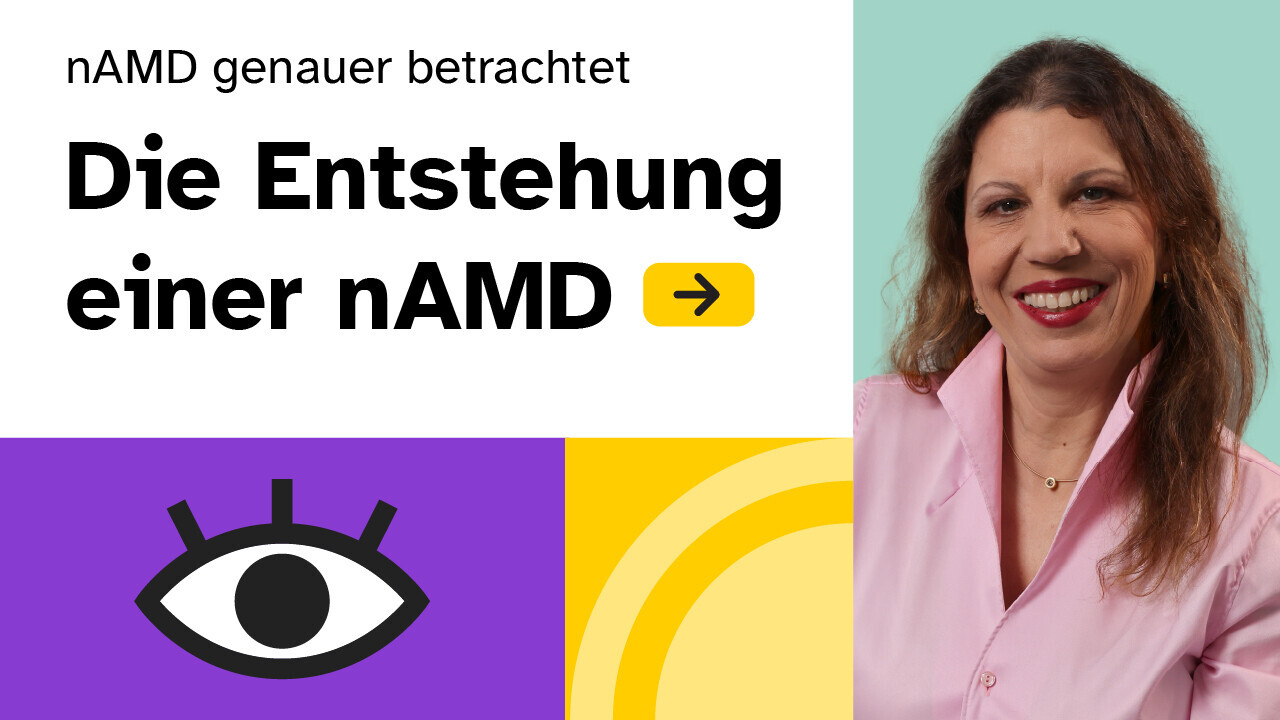 Titelbild des Videos "Die Entstehung einer nAMD" mit Foto der Ärztin